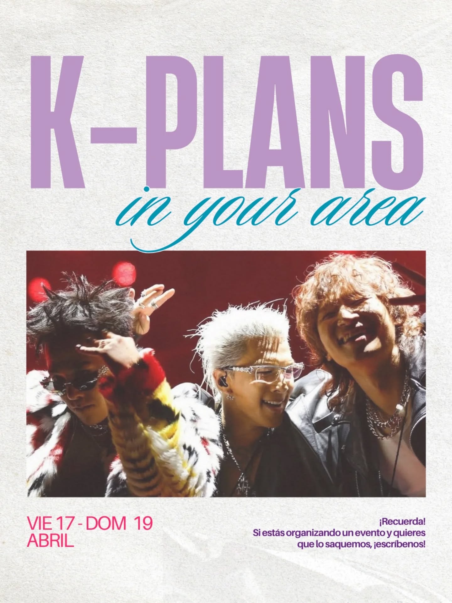 ¡¡K-Piñers!! 🍍💜 Sabéis lo que toca, ¿verdad? Sí, ¡hoy es jueves de K-Plans in your area! 💕
¡Esta semana vuelve a haber un montón de K-Plans! 💥 ¿Tenéis pensado acudir a alguno este finde? 👀
Aquí dejamos los que faltan por etiquetar:
📍BARCELONA
🗓 BLACKPINK DEADLINE POP UP
💁 @arenasdebcn
🗓 VIPS EVENTO: BANGCHELLA
💁 @gdraxiart.cat @bigbang_bcn
🗓 TXT COMEBACK EVENT
💁 @hanori.club @kyomitea.bcn
🗓 TXT 7TH YEAR COMEBACK EVENT
💁 @txt_x_bcn @momocoffee.spain
📍MÁLAGA
🗓 ARIRANG: EVENTO BTS
💁 @k.story.espana
🗓 KPOP DANCE
💁 @maquinaimaginaria @ccrincondelavictoria
📍MURCIA
🗓 CONCURSO KPOP DANCE
💁 @kpopverse.es @fnac_esp
📍SEVILLA
🗓 ANTI-ANXIETY CLUB EVENT
💁 @txtsevillafb @fufu_cozytime ¡¡K-Piñers!! 🍍💜 Sabéis lo que toca, ¿verdad? Sí, ¡hoy es jueves de K-Plans in your area! 💕
¡Esta semana vuelve a haber un montón de K-Plans! 💥 ¿Tenéis pensado acudir a alguno este finde? 👀
Aquí dejamos los que faltan por etiquetar:
📍BARCELONA
🗓 BLACKPINK DEADLINE POP UP
💁 @arenasdebcn
🗓 VIPS EVENTO: BANGCHELLA
💁 @gdraxiart.cat @bigbang_bcn
🗓 TXT COMEBACK EVENT
💁 @hanori.club @kyomitea.bcn
🗓 TXT 7TH YEAR COMEBACK EVENT
💁 @txt_x_bcn @momocoffee.spain
📍MÁLAGA
🗓 ARIRANG: EVENTO BTS
💁 @k.story.espana
🗓 KPOP DANCE
💁 @maquinaimaginaria @ccrincondelavictoria
📍MURCIA
🗓 CONCURSO KPOP DANCE
💁 @kpopverse.es @fnac_esp
📍SEVILLA
🗓 ANTI-ANXIETY CLUB EVENT
💁 @txtsevillafb @fufu_cozytime