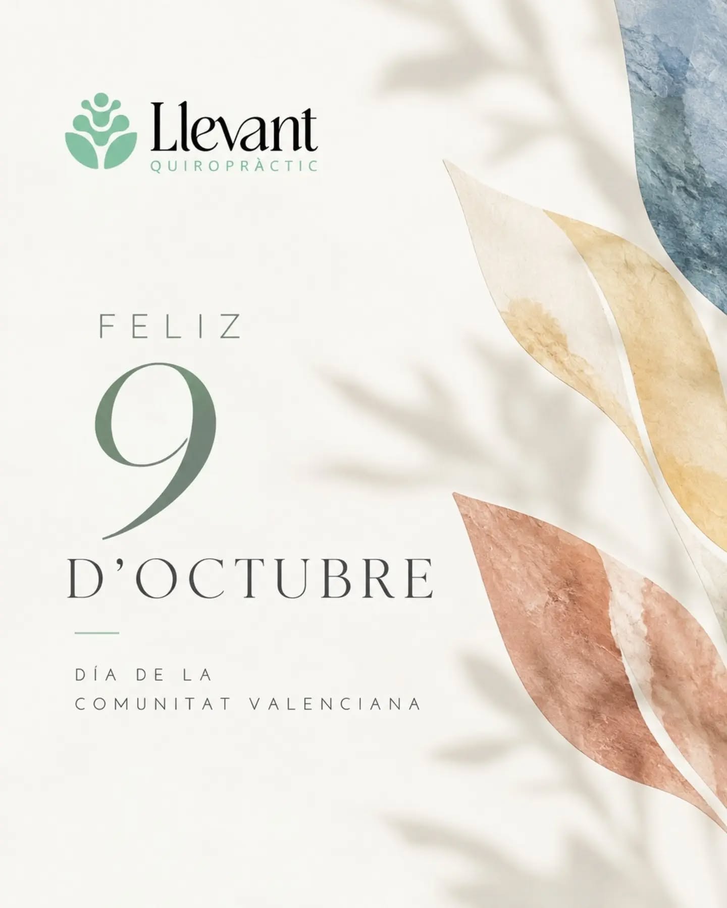 Celebramos el día de nuestra tierra, sus raíces y todo lo que la hace única.
Desde Llevant Quiropràctic, os deseamos un feliz 9 d’Octubre. 💚
#9Octubre #ComunitatValenciana #LlevantQuiropràctic